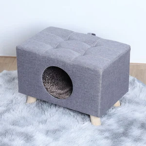 Pet House Foot Rest Stool with Cushion, Cube House for Cats and Small Dogs - Picture 1 of 21