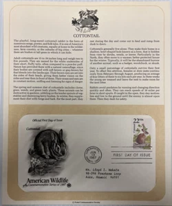 American Wildlife Mail Cover FDC & Info Sheet Cottontail Rabbit 1987 - Picture 1 of 3