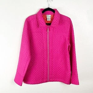 QUACKER FACTORY 100% Silk Pink Orange Rhinestone Zipper Quilted Jacket Medium - Picture 1 of 12