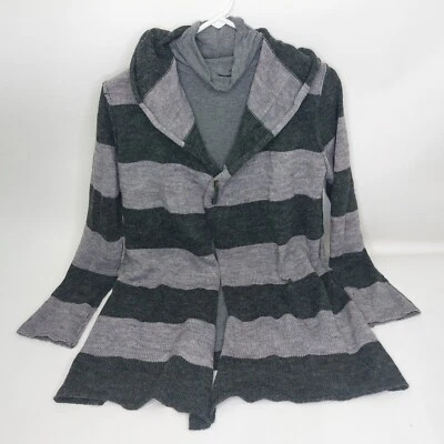 Cárdigan tejido suéter gris a rayas Elan para mujer con capucha frente abierto con cuello de tortuga Foto 1 de 4