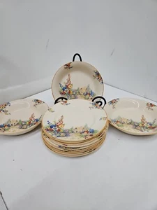 STAFFORDSHIRE COTTAGE GARDEN BY HAMPTON England 9 Dessert Plates 3 Soup Bowls - Picture 1 of 3