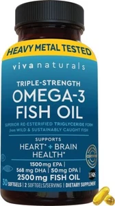 Viva Naturals Triple Strength Omega 3 Fish Oil Supplement - 2500 mg Fish Oil wit - Picture 1 of 7