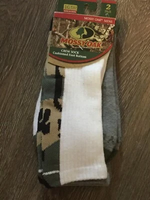 Mossy Oak  Mens Crew Sock Cushioned Foot Bottom Lg 2 Pairs - Image 1 of 3