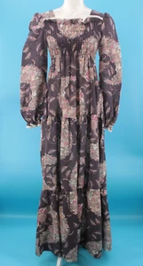 Maxi abito donna vintage anni 70 melanzana e marrone floreale prateria contadina XXS/XS anni 70 - Foto 1 di 13