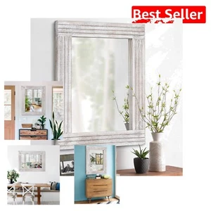 Farmhouse Wall Mirror 26x18 - Elegant Hanging Decor with Rustic Finish - Picture 1 of 9