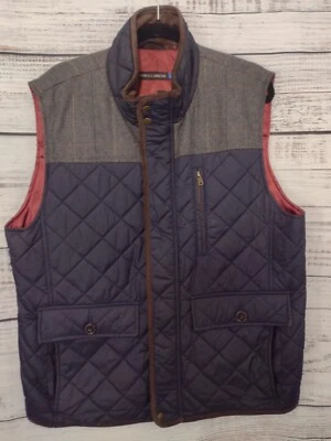 Vince Camuto Vest Men's Large Blue Quilted Puffer Wool Trim Gorpcore Full Zip - Image 1 of 4