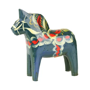 "Caballo Dala sueco azul vintage Nils Olsson pintado a mano arte popular de 4"" de alto" - Imagen 1 de 4