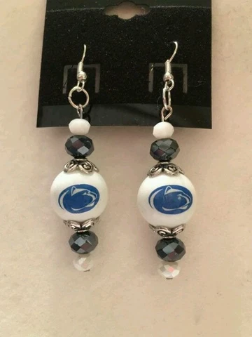 PENN STATE EARRINGS GLASS BEADED NCAA UNIVERSITY COLLEGE FOOTBALL NITTANY LIONS Cover