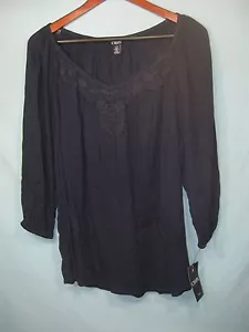 Neu mit Etikett Chaps by Ralph Lauren dunkelblaues transparentes Damentop mit besticktem Ausschnitt - Bild 1 von 5
