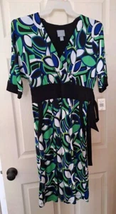 Rabbit Rabbit Rabbit Designs Womens Dress Empire Waist Size 14 Green Blue White - Bild 1 von 5