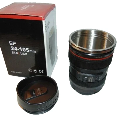 Camera Lens Cup Coffee Travel Mug Thermos Stainless Steel Leak-Proof Lid NEW - Image 1 of 2