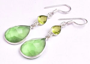 925 Sterling Silver Handmade Peridot Gemstone Women Dangle Drop Earrings Gift - Picture 1 of 9