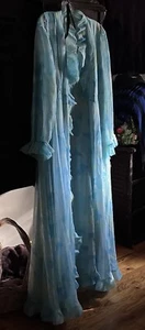 Vintage Blue Nylon Chiffon Maxi Peignoir Set Odette Barsa Robe and Nightgown - Picture 1 of 6