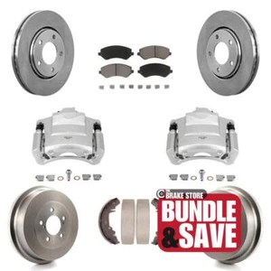 Front Rear Brake Caliper Rotors Drum Ceramic Pad Kit For 2005-2007 Dodge Caravan - Picture 1 of 21