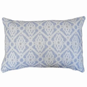 Santorini Linen Blend Boudoir Cushion. Blue & White Trellis Design. 17x12" - Picture 1 of 3