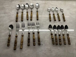 MCM WOOD HANDLE FLATWARE SILVERWARE STAINLESS JAPAN 21 Pieces - Picture 1 of 6