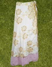 Boho Wrap Skirt White Golden Double Layered Ankle Length Skirt Onesize