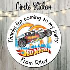 Personalised Kids Children Birthday Party Circle Stickers Hot Wheels Cars