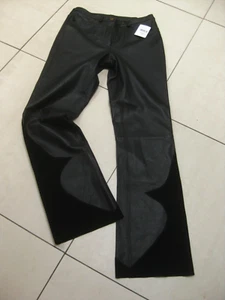 REAL LEATHER BOOTCUT TROUSERS 12 BLACK 100% GENUINE LINED relaxed western cowboy - Picture 1 of 8