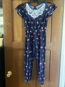 One Step Up Sz M (10-12) Girl’s Jumpsuit Blue Unicorns - Picture 1 of 5