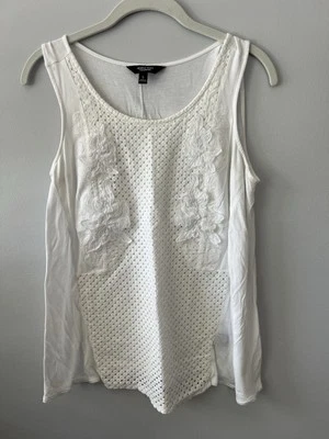 Simply Vera Vera Wang White Embroidered Tank Top Small |Floral Crochet Boho Chic — 第 1/4 张图片
