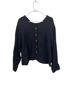 Vintage Angelheart Designs Jeanne Engelhart nero bottoni davanti lino top Boxy S - Foto 1 di 5