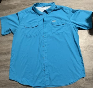 Camisa Columbia PFG Para Hombres XXL Azul Manga Corta Pesca Botón Delantero - Imagen 1 de 3