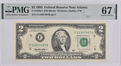 PMG Superb Gem Unc 67 EPQ $2 1995 Atlanta, GA US FRN Fr#1936-F *2645 - Image 1 of 3
