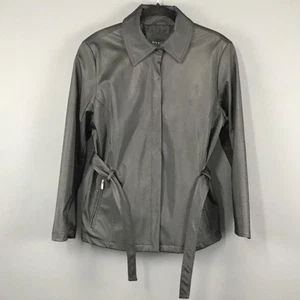 Braetan Jacket Womens Large Black Faux Leather Belted Full Zip Pockets Classic - Picture 1 of 11
