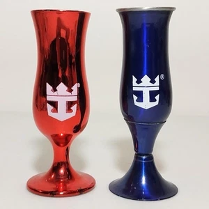 2 Royal Caribbean Cruise Line Shot Glasses "Loving Cup" Red & Blue #S007 - Picture 1 of 4