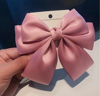 Mauve Satin Stylish Bow Big Ribbon Bow Hair Clip All Hair Types Non Slip - Image 1 of 4