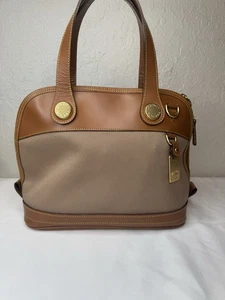 24R/RARE DOONEY & BOURKE VTG CABRIOLET CANVAS + TAN + LEATHER DOMED HANDBAG! - Picture 1 of 6