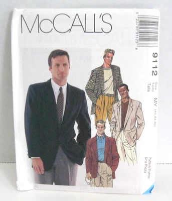 McCall's 9112 Unlined Jacket w/ Front Darts Pattern Men's 42, 44, 46 Uncut - Image 1 of 2
