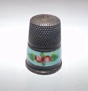 Antique Sterling Silver Enamel Flowers 800 Thimble 10 Germany No Hole - Picture 1 of 7