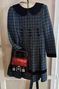 Girls Navy Blue And Green Plaid Dress Size 5 - Picture 1 of 4