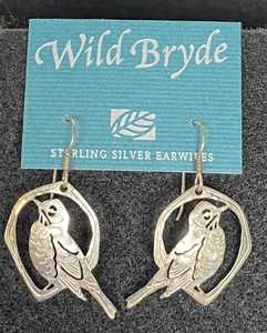 Wild Bryde Perched Bird Ohrringe Sterling Silber Draht Vintage NOS - Bild 1 von 4
