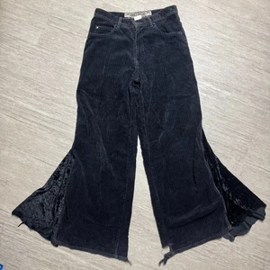 Vintage 90s Bullhead Jeans Women 29x32 Size 11 Corduroy Black Goth Punk Wide Leg - Picture 1 of 10
