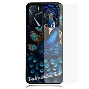 Personalised Text For OPPO Glass Phone Case Series - Peacock Print - Picture 1 of 1