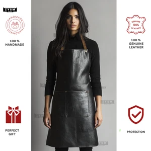 Schwarze Lederschürze - Metzgerschürze - Kochschürze Grillschürze Kochschürze - Schürze für Männer - Bild 1 von 8