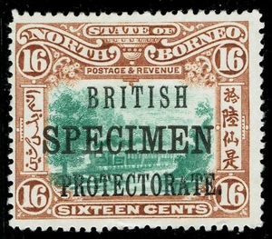 [sto733] North Borneo/Sabah 1901 SG136 MNG 16c green & chestnut perf 15 SPECIMEN - Picture 1 of 2
