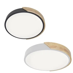 Modern LED Ceiling & Wall Light Fixture 36W Black & Wood Finish - Picture 1 of 19