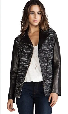 Chaqueta Abrigo Soia and Kyo MODERNA Fayola Cuero Negro/Lana Cremallera. Talla XS NUEVO CON ETIQUETAS Foto 1 de 4