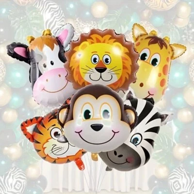 12pcs Small Animal Head Aluminum Foil Balloons Safari Theme Party Decoration UK