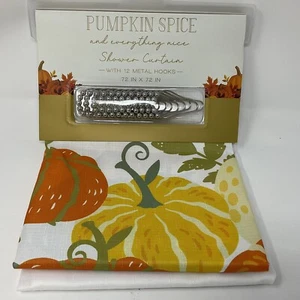 NEW Pumpkin Shower Curtain with Metal Hooks 72" x 72" Thanksgiving Autumn Fall - Picture 1 of 3