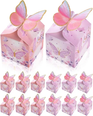 48 Piezas MINI Mariposa Fiesta Favor Cajas de Golosinas, Rosa Púrpura Floral Caramelo Papel Gi Foto 1 de 4