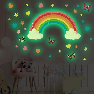 Glow in the Dark Large Rainbow Wall Decals Removable Star Butterfly Heart Wall S - Picture 1 of 12
