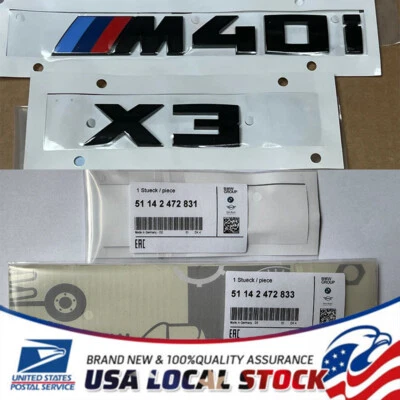 Genuine G01 X3 Gloss BLACK Rear Trunk Emblem "X3 M40i" Lettering Decal Badge SET - Image 1 of 4