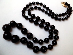 14K Yellow GOLD and BLACK ONYX Beaded 24 inch NECKLACE - Picture 1 of 2
