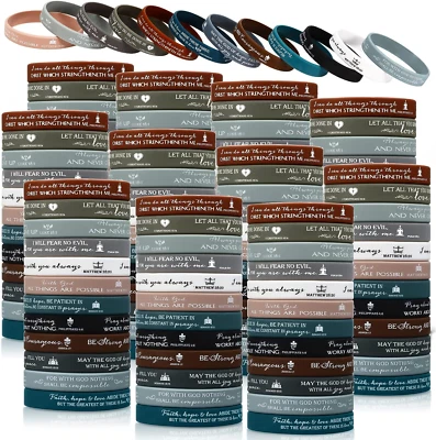 240 Pieces Religious Silicone Bracelets Bible Verse Bracelet Christian Rubber - Image 1 of 4