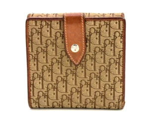Christian-Dior Trotter Canvas Wallet Bifold Short Card Purse Brown Authentic - Picture 1 of 18